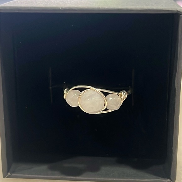 3 Stone Rose Quartz Hand Wrapped Copper Wire Ring - Picture 1 of 8